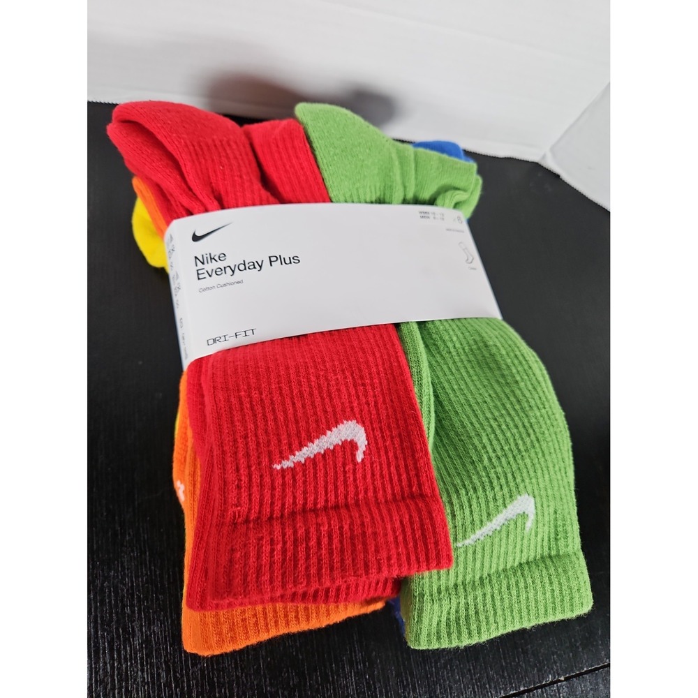 6 Pairs Nike Everyday Cotton Blend Crew Socks Men Women Large Colorful 1858